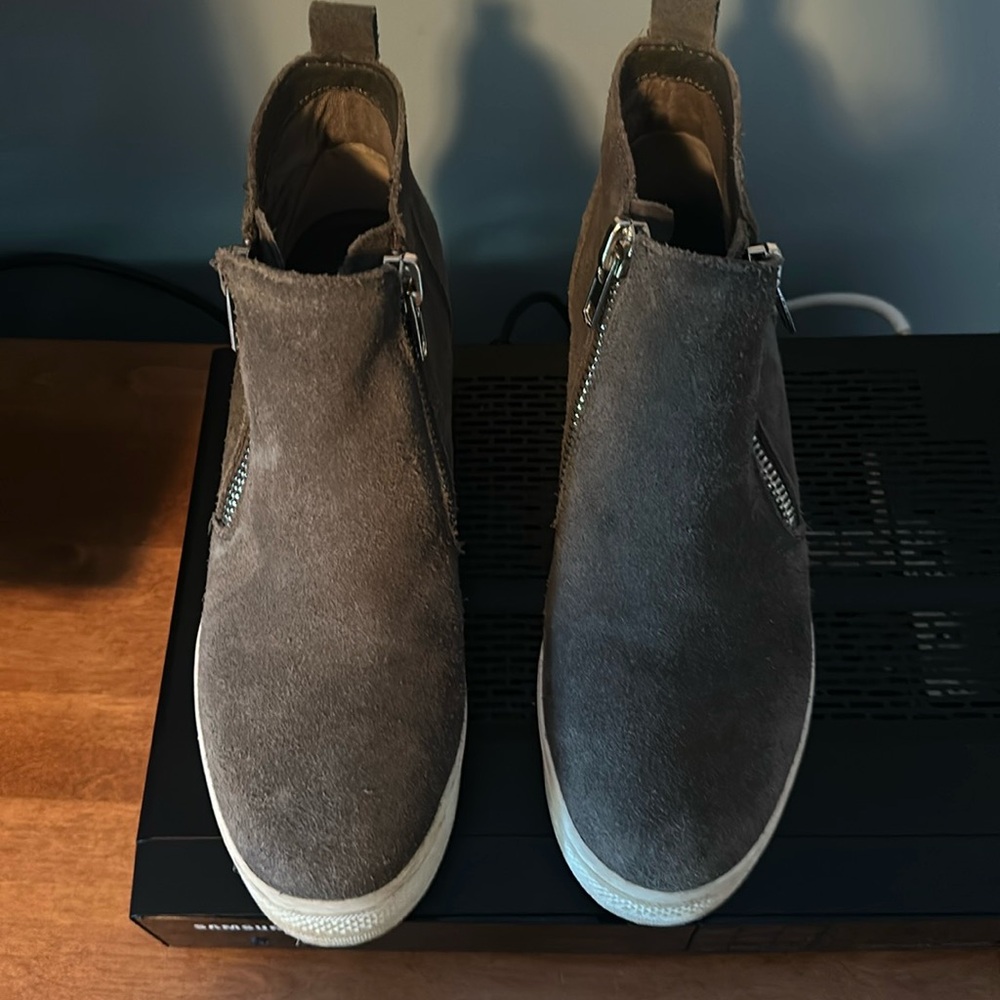 High top gray faux suede sneakers